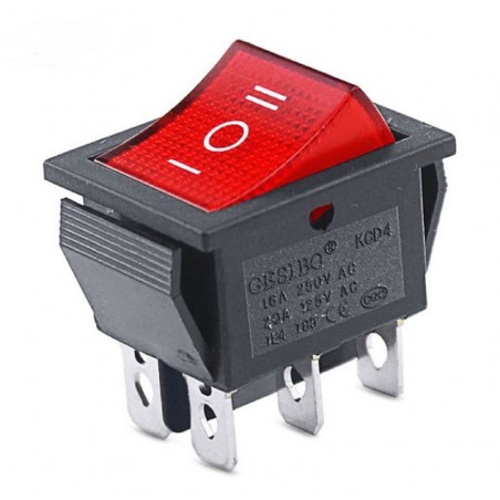 Interruttore a bilanciere 220V 16A bipolare con tasto verde luminoso 33x25 1253 Interruttore a bilanciere 220V 16A bipolare con tasto verde luminoso 33x25 1253