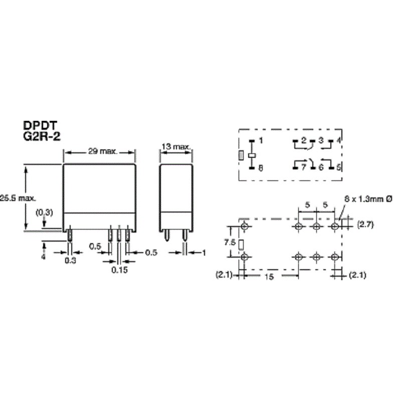 G2R-2 DC48 | Relè di potenza Omron serie G2R, DPDT, bobina 48 V dc, Montaggio su circuo stampato 5 A | RS
